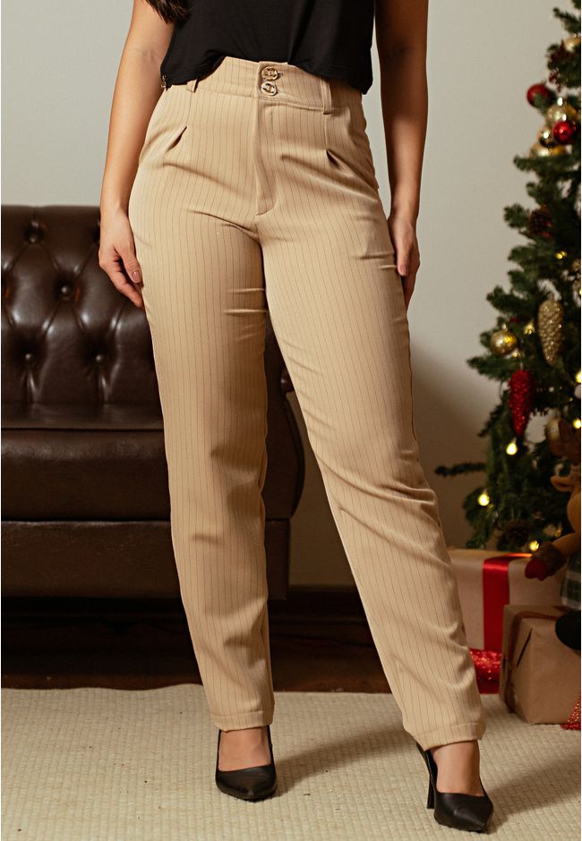 Calça Alfaiataria Frelith Risca de Giz - NUDE - FRELITH