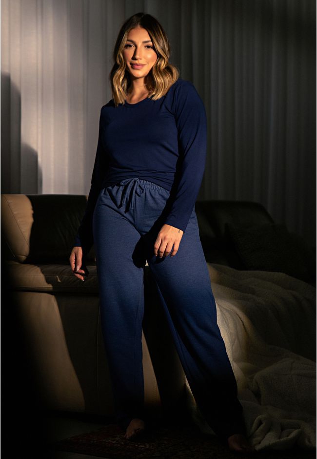 Pijama Inverno Frelith Visco e Moletinho Marinho -... - FRELITH