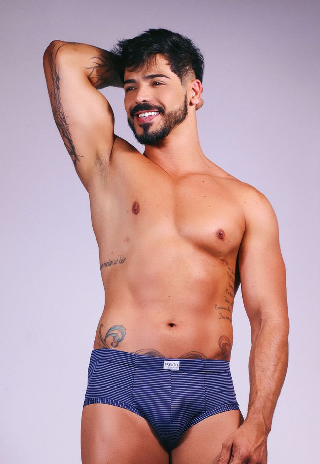 Slip Frelith Listrado Marinho em Microfibra - ESTA... - FRELITH