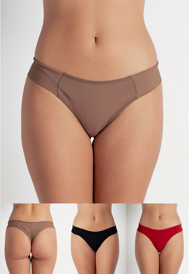 Kit 3 Calcinhas Emily Frelith Castanho, Preto e Ve... - FRELITH