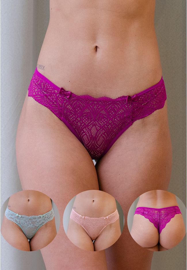 Kit 3 Fios Frelith em Renda Rose Verde e Fúcsia - ... - FRELITH