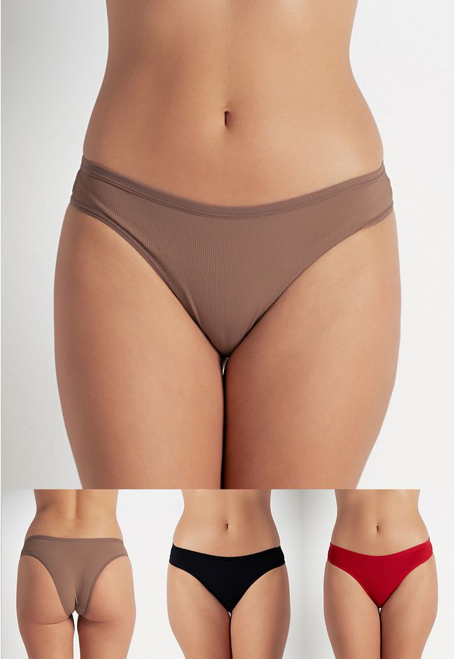 Kit 3 Calcinhas Sarah Frelith Castanho, Preto e Ve... - FRELITH