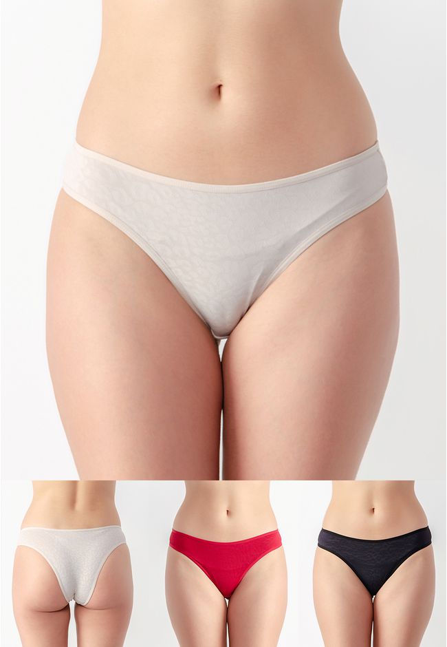 Kit 3 Calcinhas Sarah Frelith Base, Preto e Vermel... - FRELITH