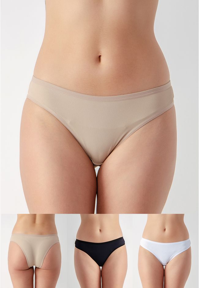 Kit 3 Calcinhas Sarah Frelith Básicos Canelado - D... - FRELITH