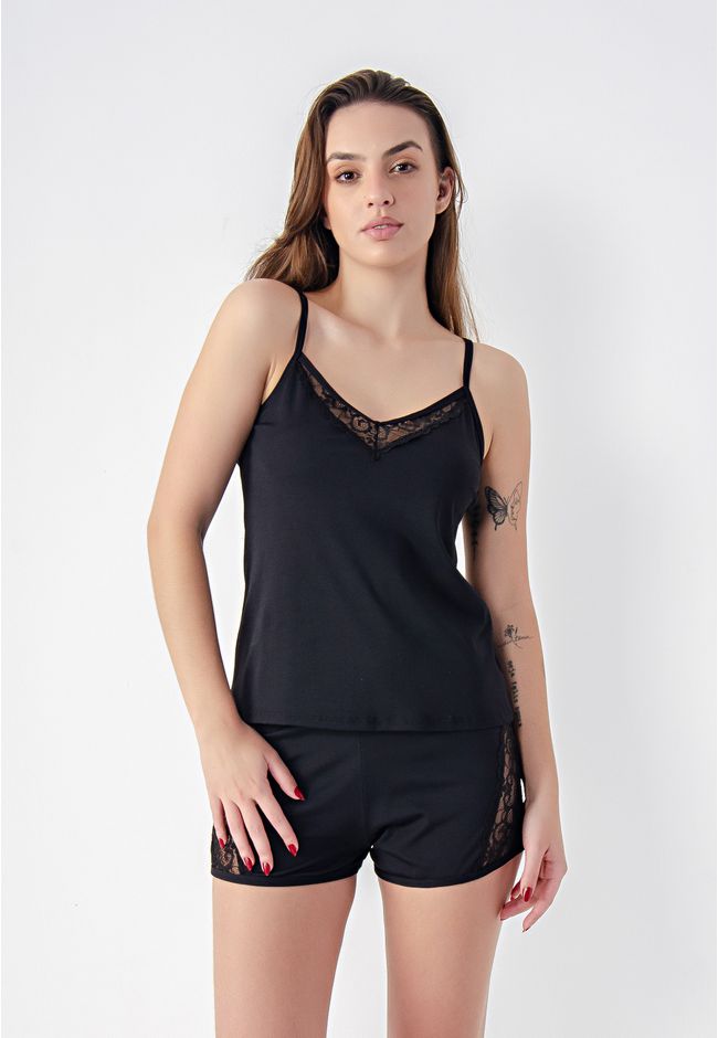 Pijama Verão Naomi Frelith com detalhe de renda - ... - FRELITH