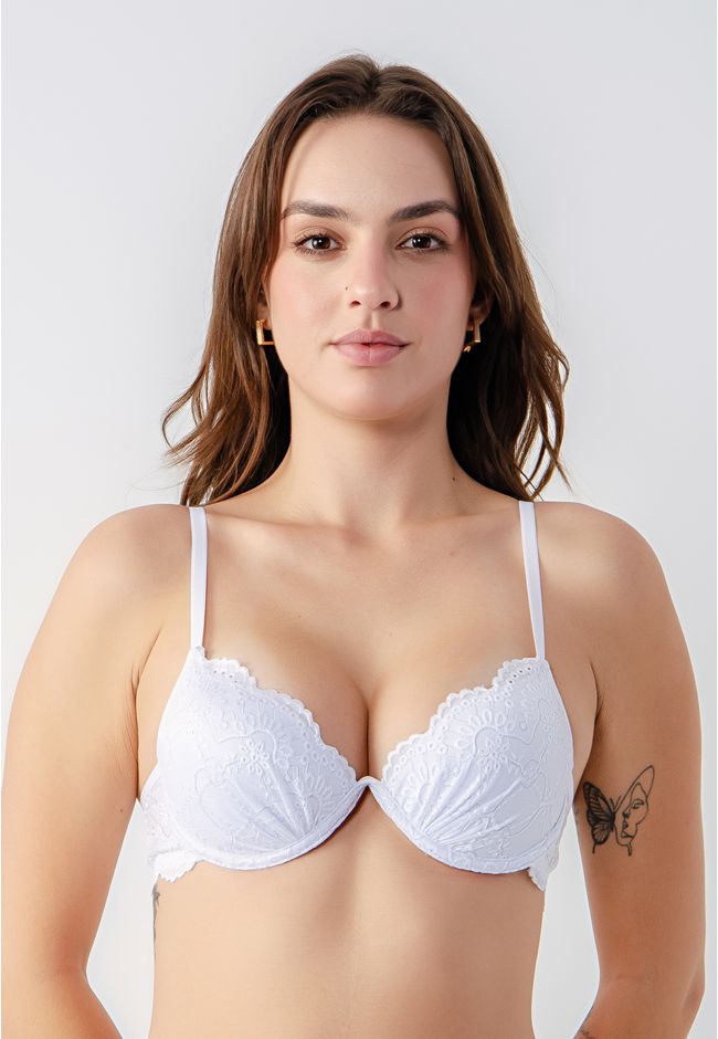 Sutiã Arco Duplo Franzido em Renda - BRANCO - FRELITH