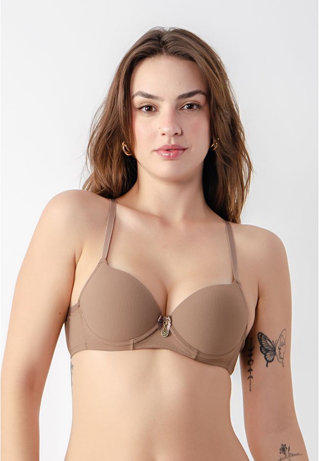 Sutiã Base Larga Canelado Frelith - CASTANHO - FRELITH