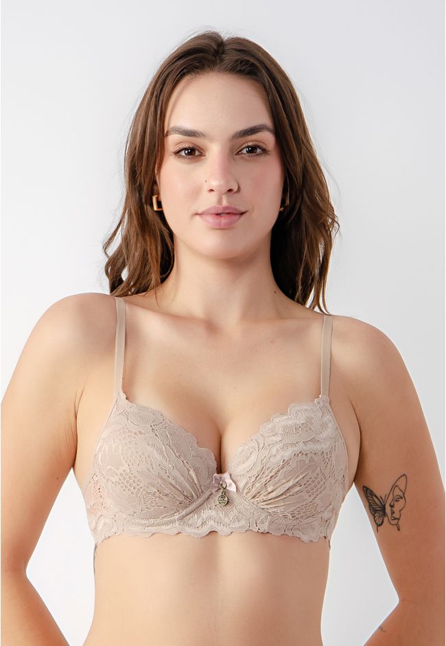 Sutiã Base Larga Franzido em Renda Frelith - CHOCO... - FRELITH