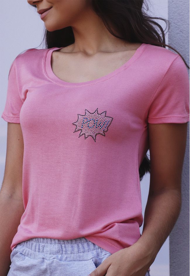 T-Shirt Canelado Liso Aplicação em Viscolycra - SA... - FRELITH