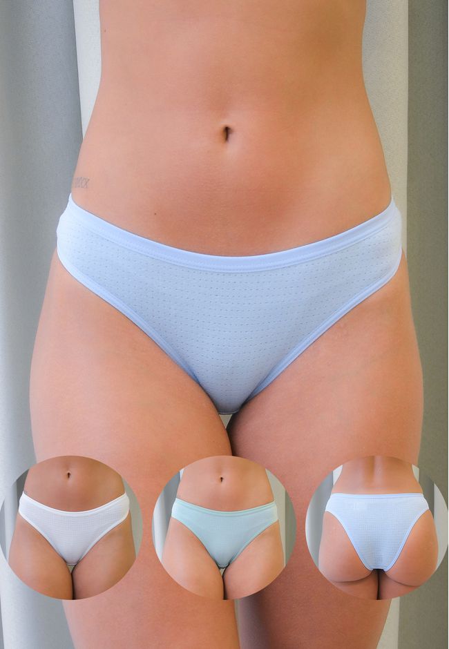 Kit 3 Calcinhas Frelith Branco Azul e Verde em Cot... - FRELITH