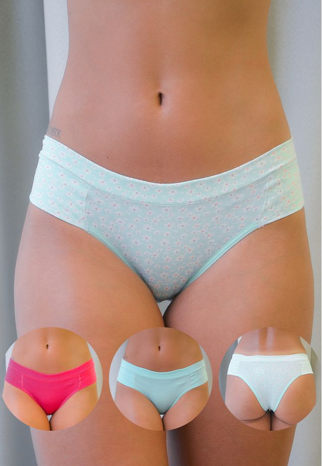 Kit 3 Calcinhas Frelith Floral Pink e Verde Claro ... - FRELITH