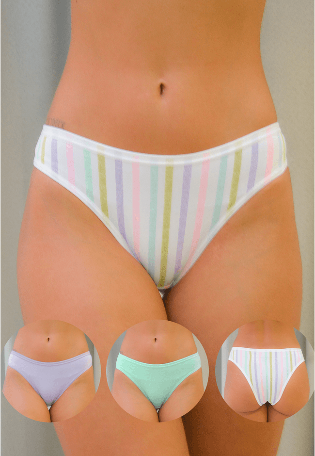 Kit 3 Calcinhas Frelith Listras Feminina Lilás e V... - FRELITH