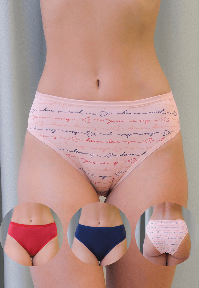 Kit 3 Calcinhas Frelith Escritos, Vermelho e Azul ... - FRELITH