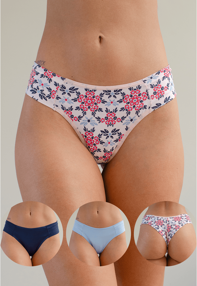 Kit 3 Fios Frelith Floral Azul Claro e Marinho - E... - FRELITH