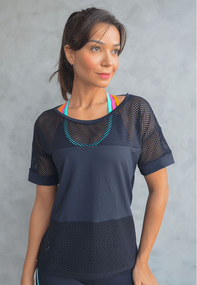 Blusa Fitness Frelith Tela Faixa - PRETO - FRELITH