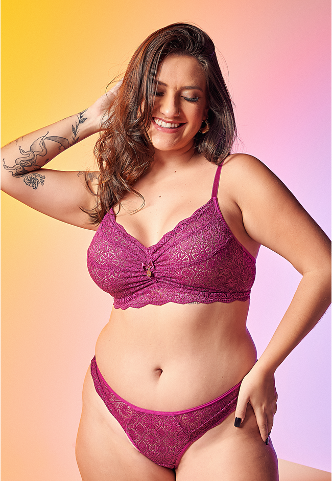 Conjunto Frelith Top sem Bojo Renda - FÚCSIA - FRELITH