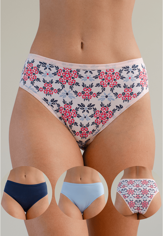 Kit 3 Calcinhas Frelith Floral Azul Claro e Marinh... - FRELITH