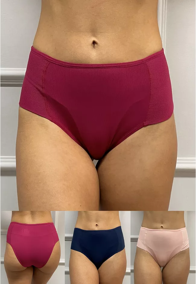 Kit 3 Calcinhas Frelith Canelados Rosa Marinho e V... - FRELITH