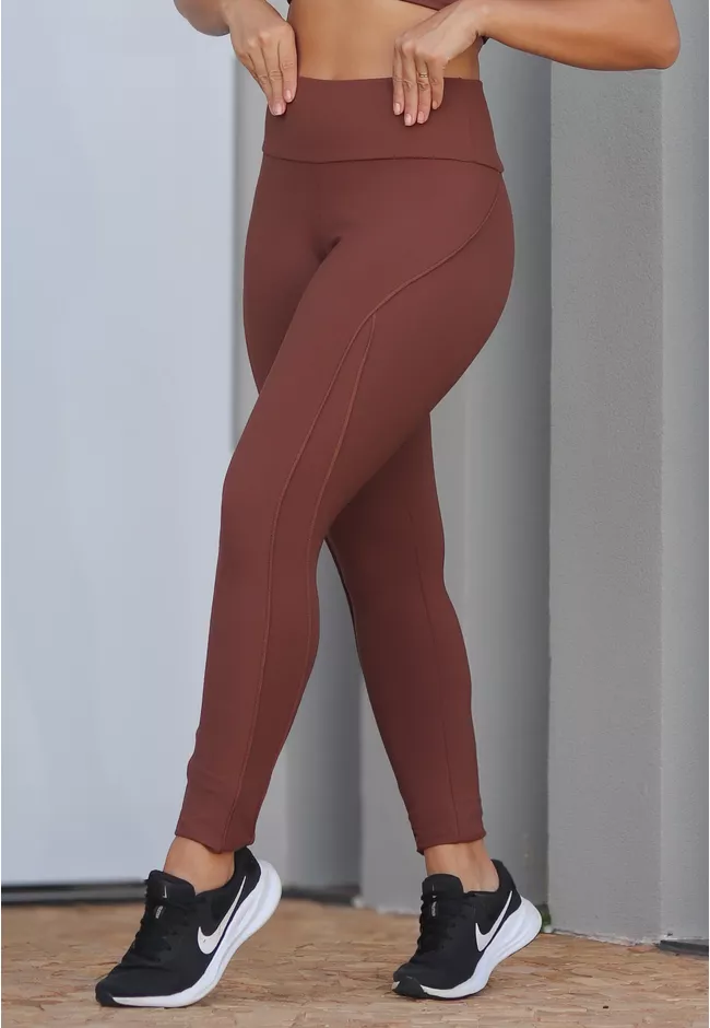 Legging Frelith com Recorte e Filetes - MARROM