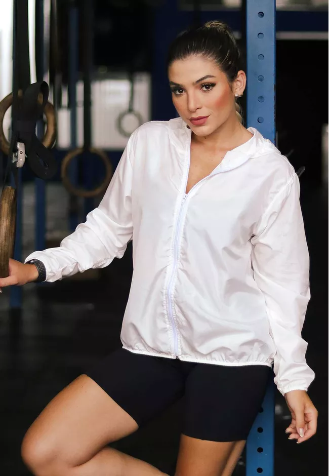 Jaqueta Fitness Frelith Corta Vento Lisa - BRANCO - FRELITH