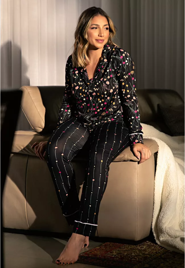 Pijama Inverno Frelith Mix Floral com Botões e Fil... - FRELITH