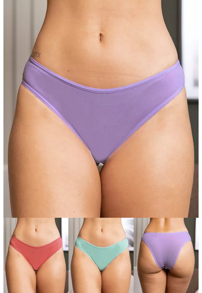 Kit 3 Calcinhas Frelith Canelados Coral Lilas Verd... - FRELITH