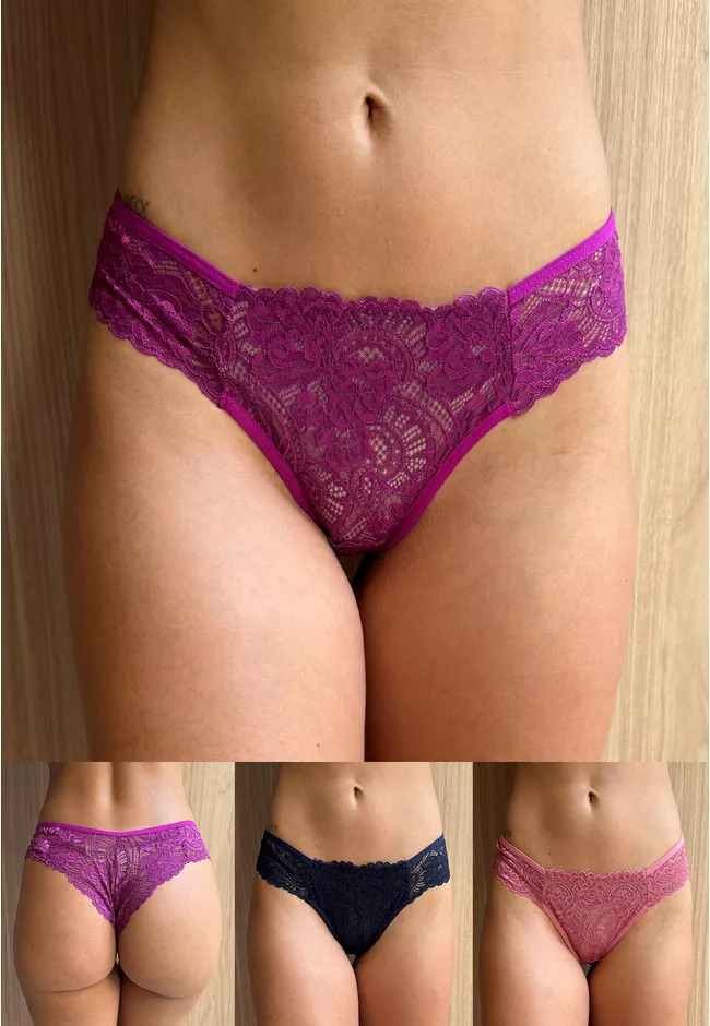 Kit 3 Fios Frelith em Renda Roxo Marinho e Rose Es... - FRELITH