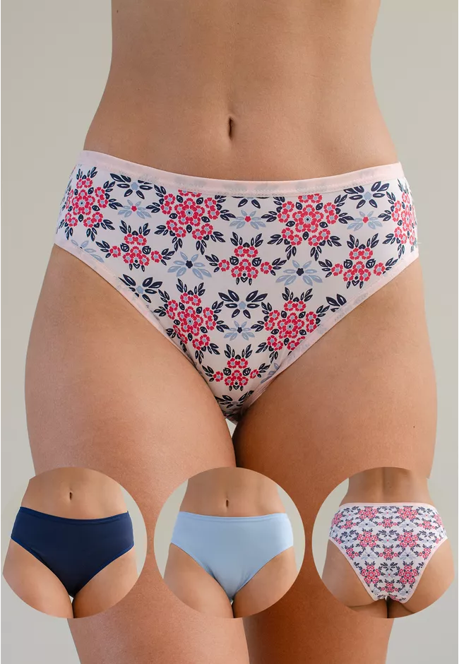 Kit 3 Calcinhas Frelith Floral Azul Claro e Marinh... - FRELITH
