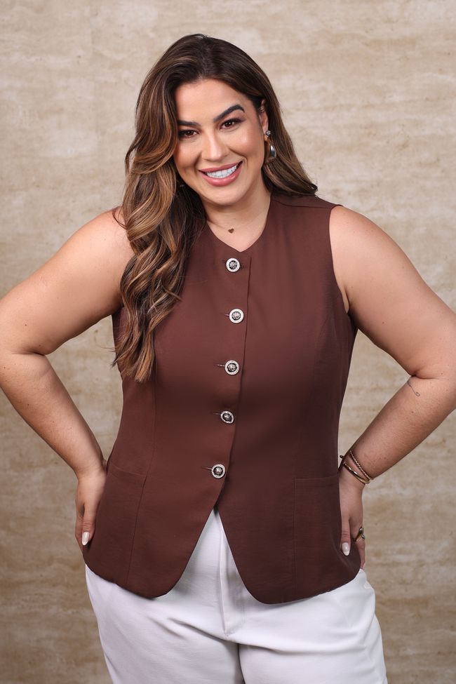 Colete Elis Brown - TA242507 - TAMTAUM PLUS SIZE FASHION
