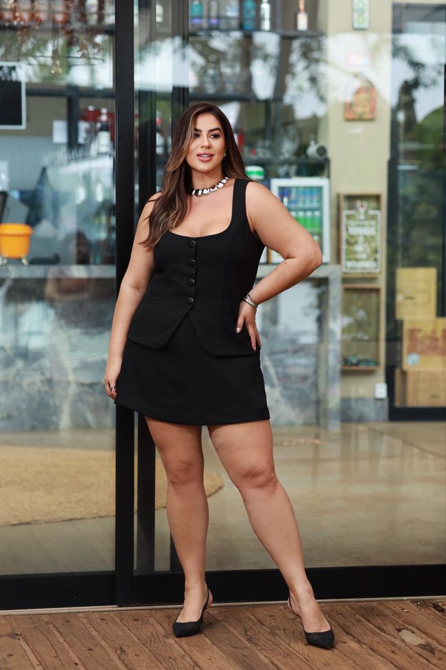Short Saia Elis Black - TA242284 - TAMTAUM PLUS SIZE FASHION