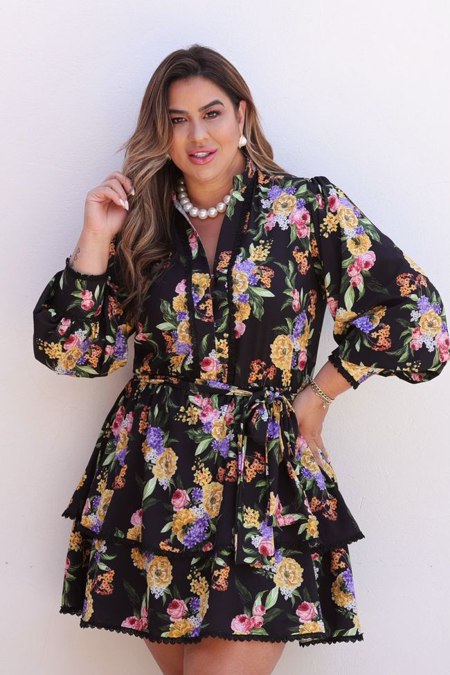 Vestido Carmem Floral Black - TA242575 - TAMTAUM PLUS SIZE FASHION