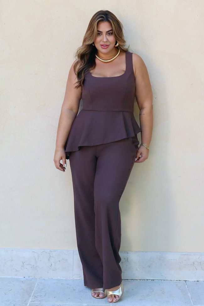 Conjunto Beatriz Coffee - TA242587 - TAMTAUM PLUS SIZE FASHION