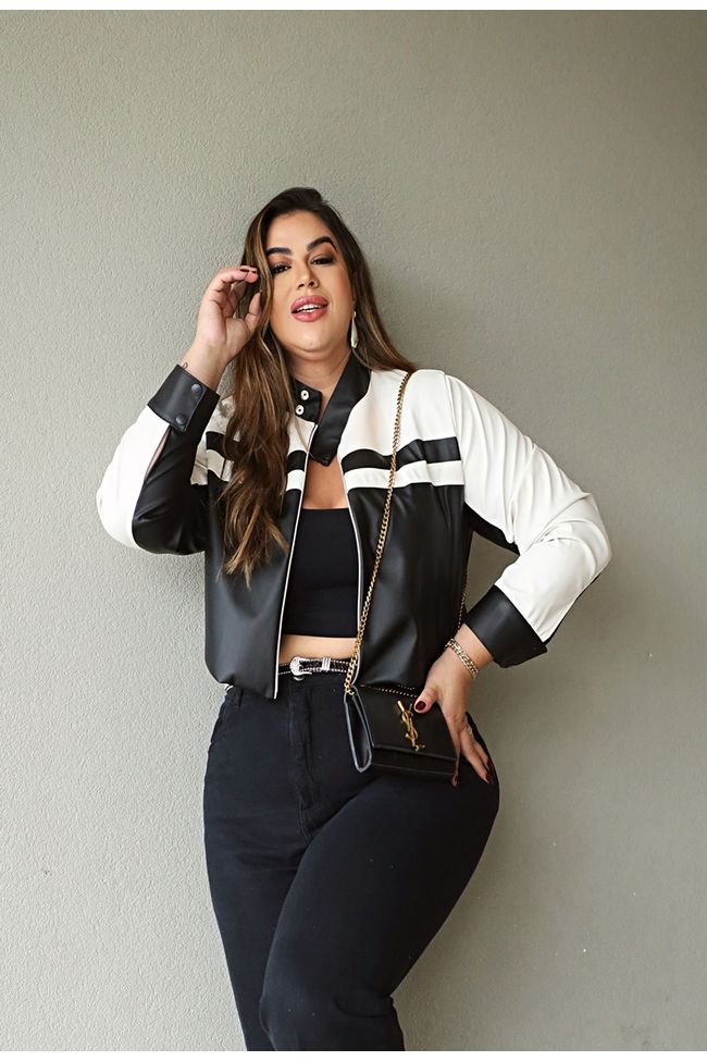 Jaqueta Bicolor Black - TA242161 - TAMTAUM PLUS SIZE FASHION
