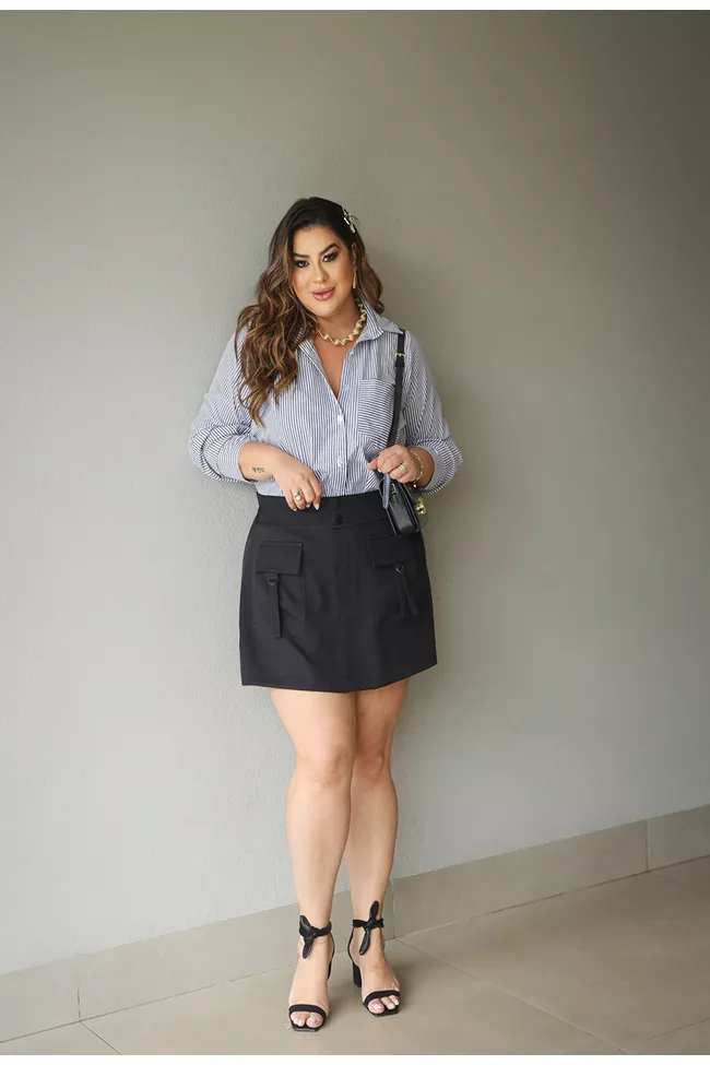 Short Saia Jessica Black - TA241917 - TAMTAUM PLUS SIZE FASHION