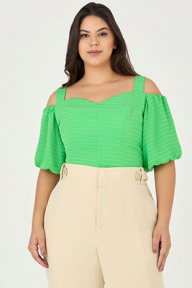 Cropped com Manga Balonê - Garden | MySize