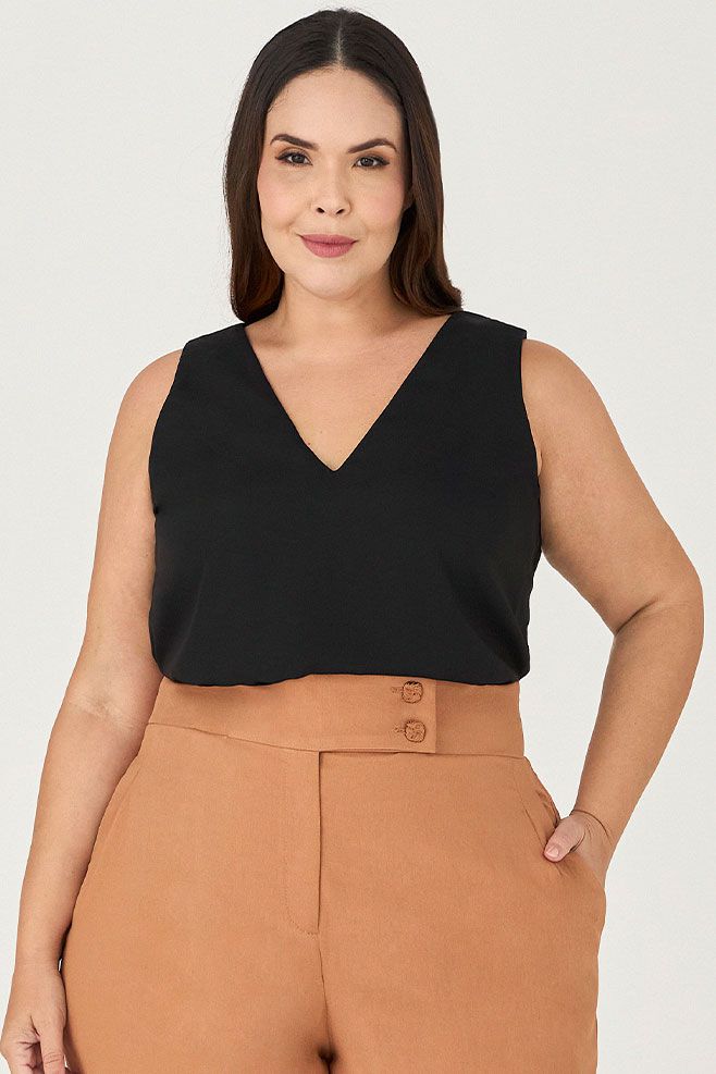 Blusa Regata com Gola V - MySize Ícones