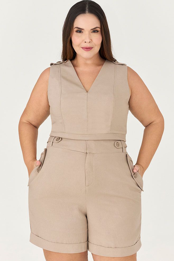 Short Alfaiataria com Detalhe Botão - MySize Ícones