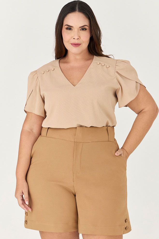 Short Alfaiataria com Detalhe Botão - MySize Ícones