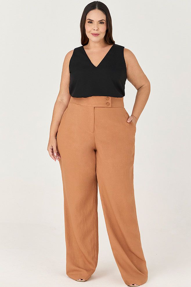 Calça Pantalona MySize com Detalhe Botão - Ícones 