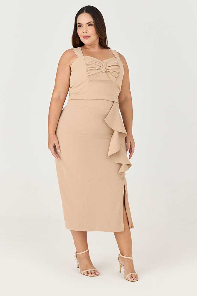 Conjunto Saia Midi com Babado MySize e Detalhe Fivela Coberta - Ícones