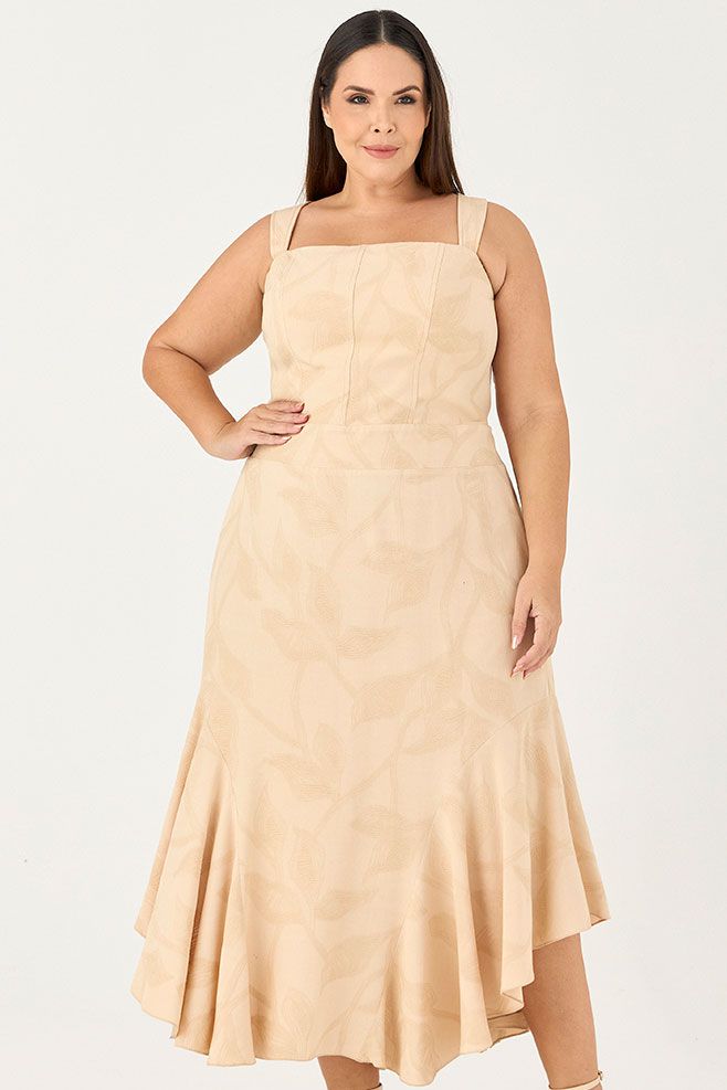 Vestido Midi Decote Quadrado com Recorte - MySize In Love