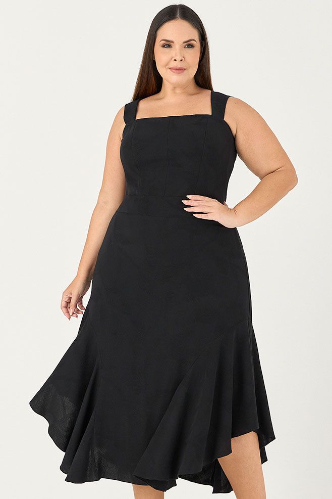 Vestido Midi Decote Quadrado com Recorte - MySize In Love 