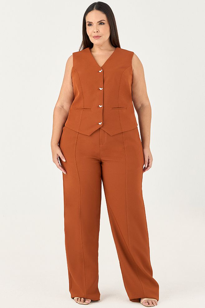 Calça Pantalona com Cinto Coberto e Fivela Coração MySize - In Love