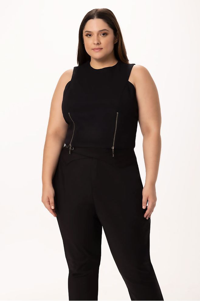 Blusa MySize Semi Cropped com Detalhe Zíper Feminino - Lume