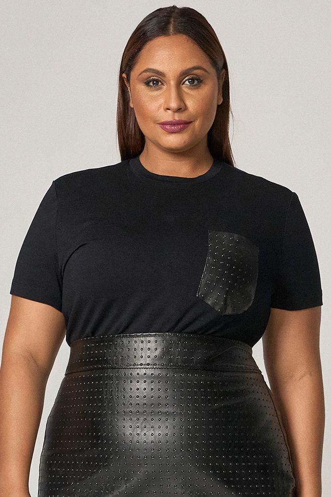 T-Shirt Malha com Bolso de Couro - MySize Mirror