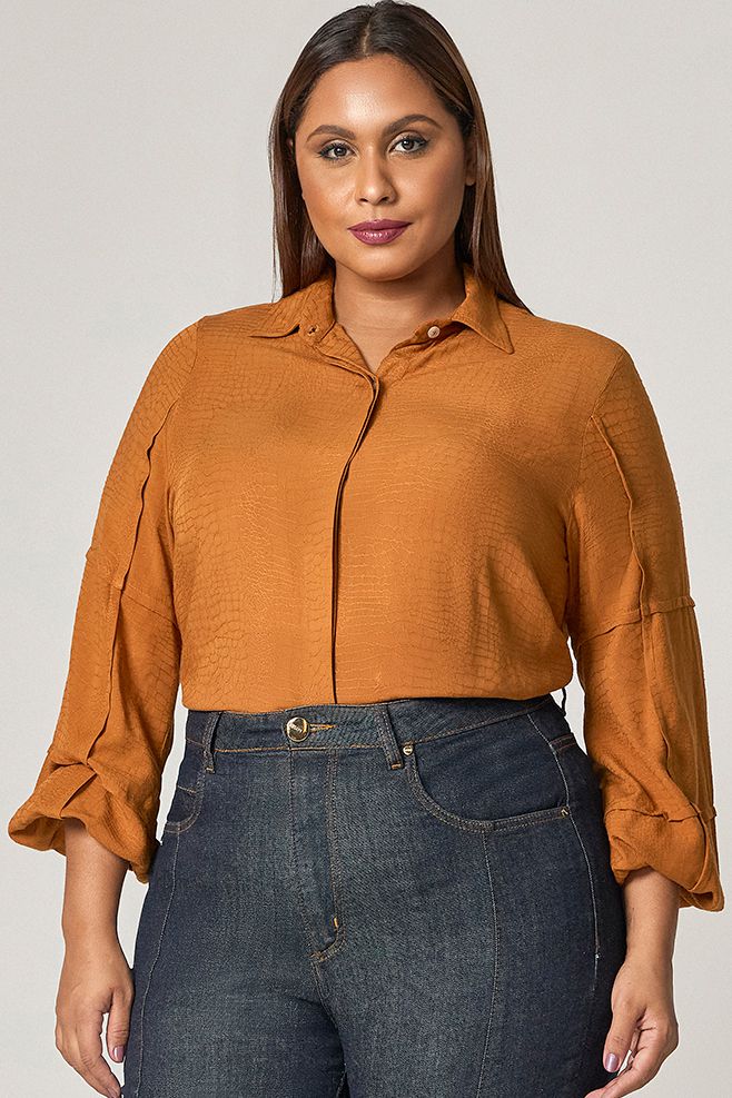Blusa Camisa com Detalhes Pregas - MySize Mirror
