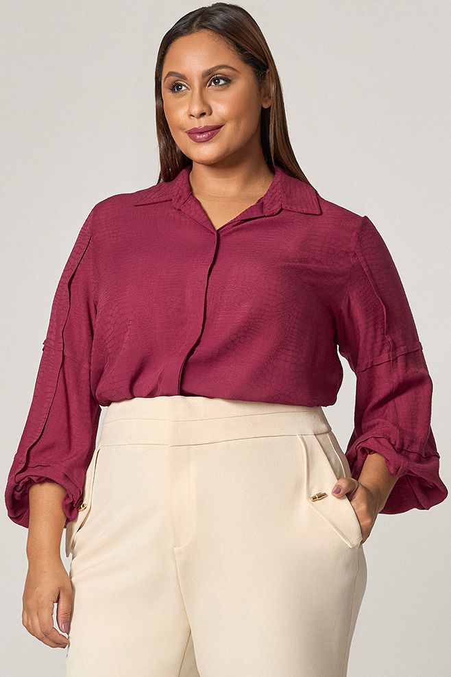 Blusa Camisa com Detalhes Pregas - MySize Mirror 
