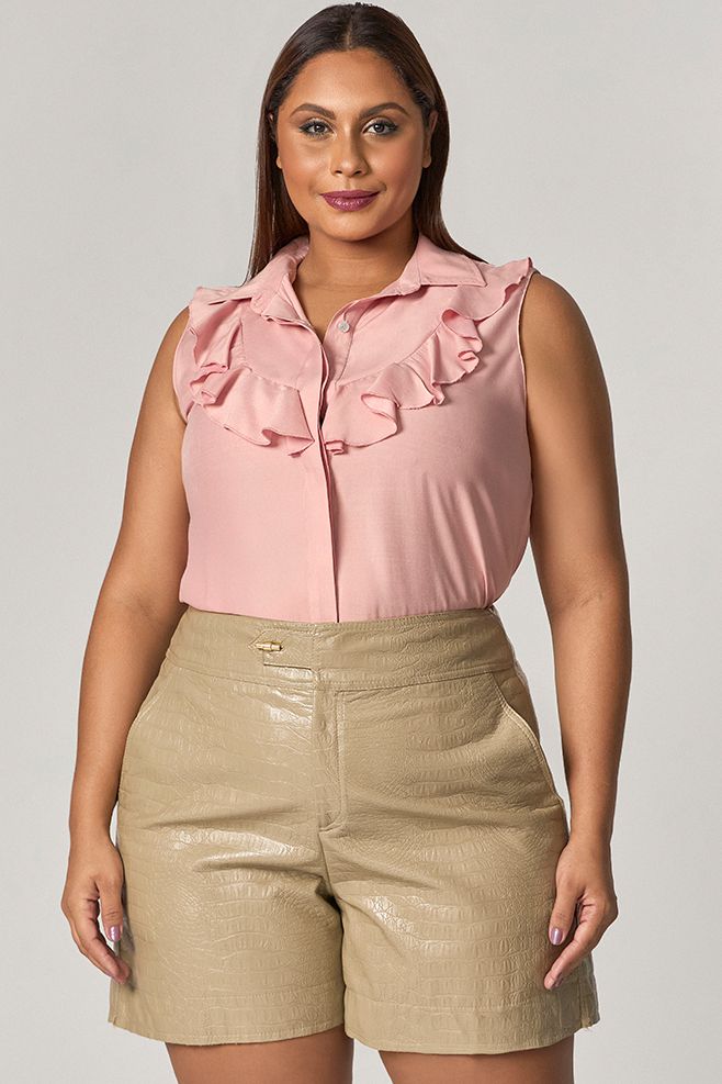 Short de Couro com Botão Pino - MySize Mirror 
