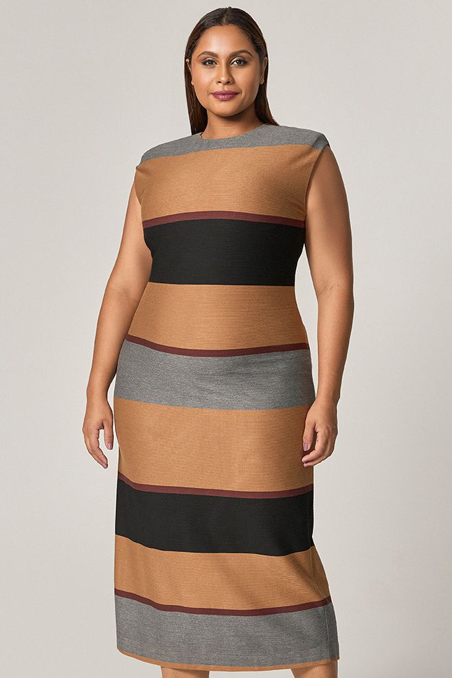 Vestido Midi Malha Listrada - MySize Mirror 