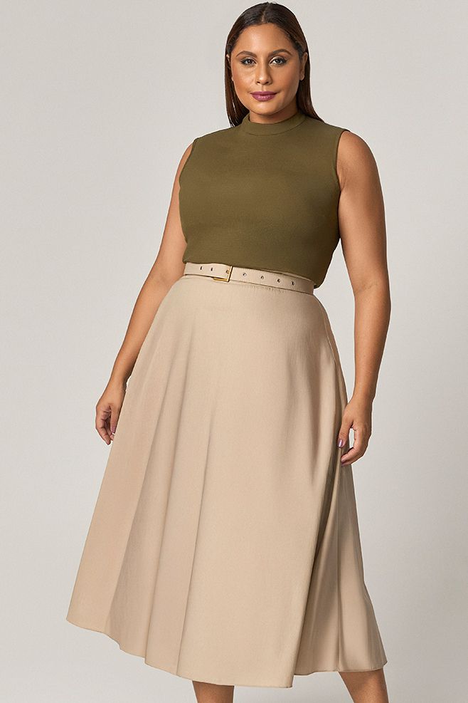 Vestido Midi de Malha Detalhe Bicolor - MySize Mirror